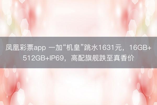 凤凰彩票app 一加“机皇”跳水1631元,16GB+512GB+IP69,高配旗舰跌至真香价