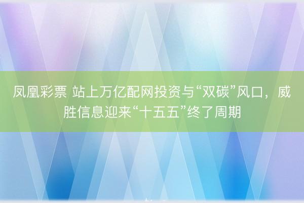凤凰彩票 站上万亿配网投资与“双碳”风口，威胜信息迎来“十五五”终了周期
