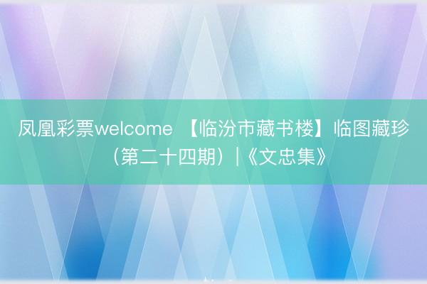 凤凰彩票welcome 【临汾市藏书楼】临图藏珍（第二十四期）|《文忠集》